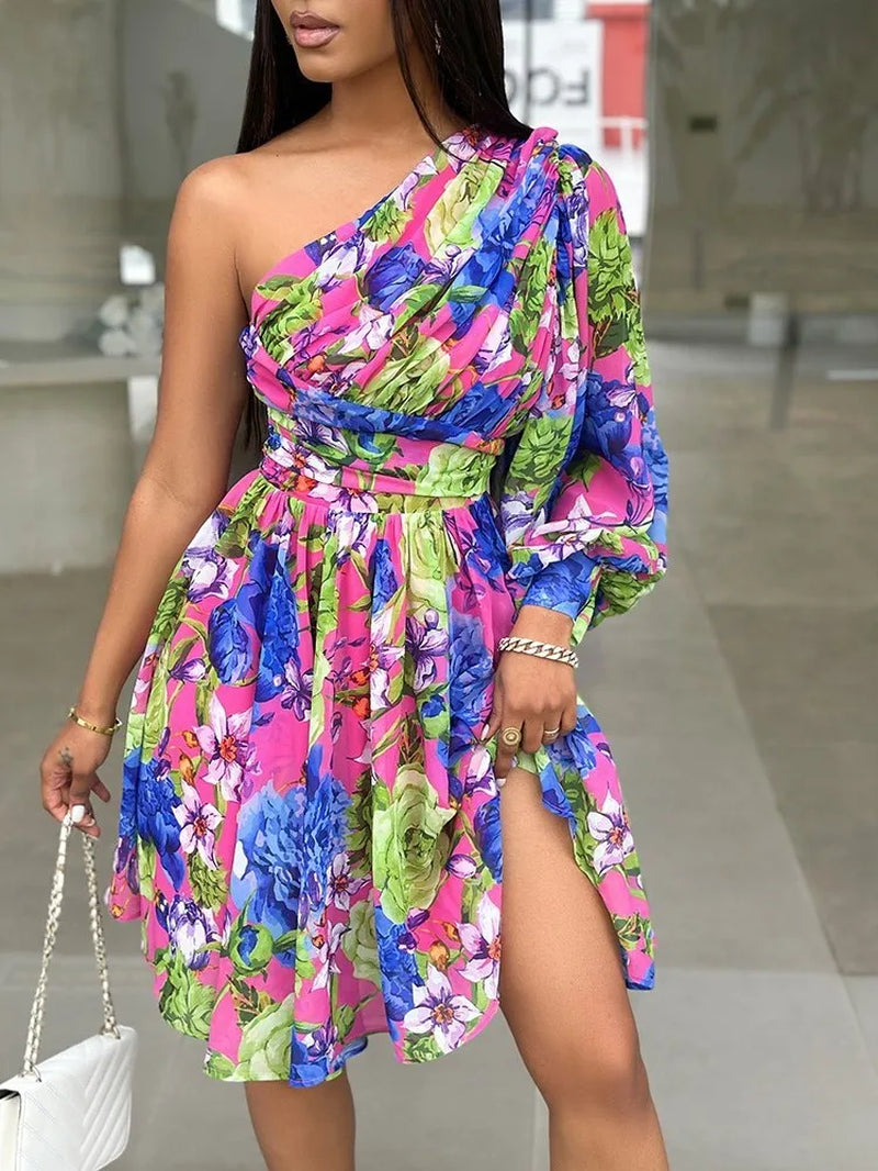 New Boho Print Women Dress Spring Fashion Sexy off Shoulder Office Elegnat Casual Dresses Female Sweet Party Dress Robe Femme