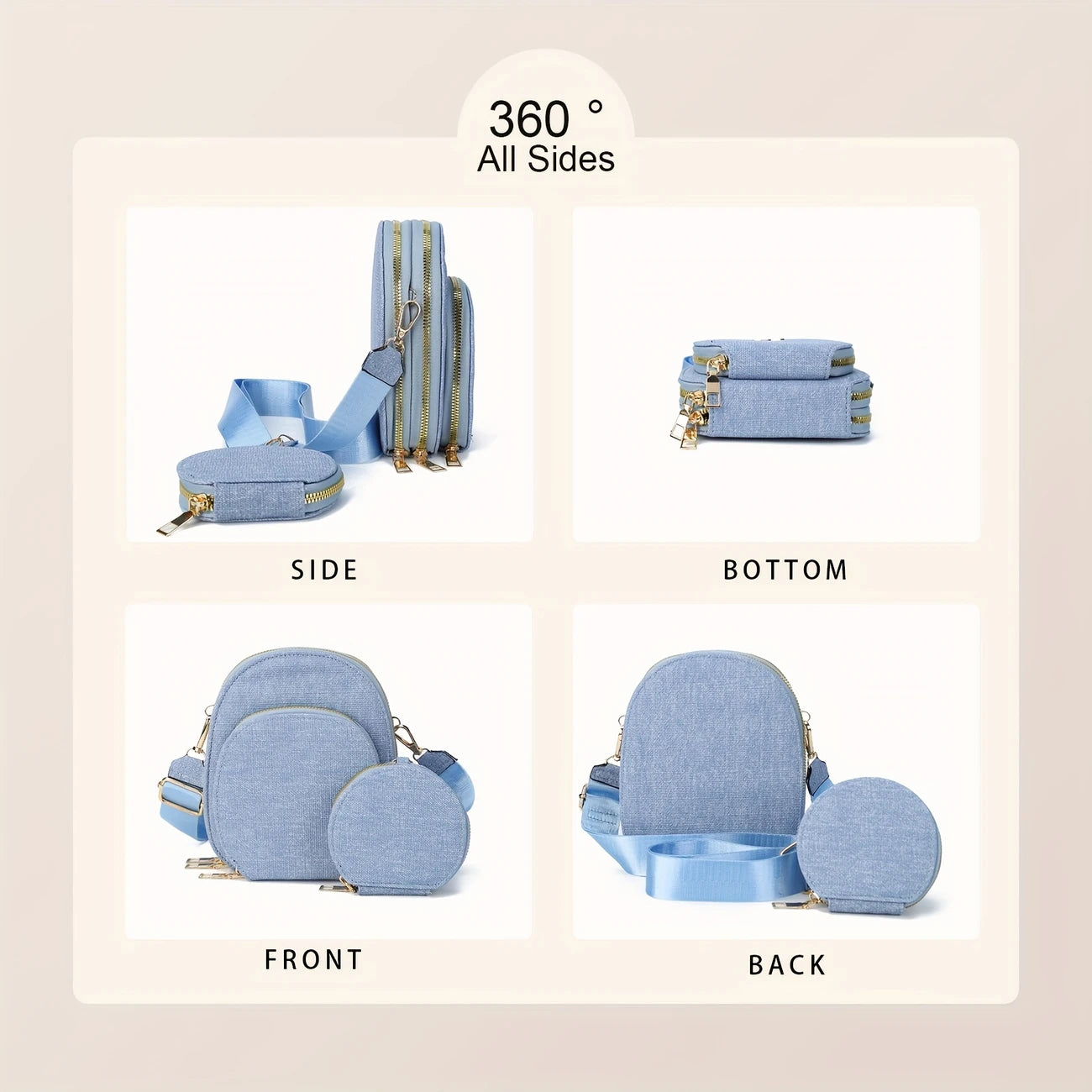 New Fashion Denim Blue Pull Chain Female Small Round Bag