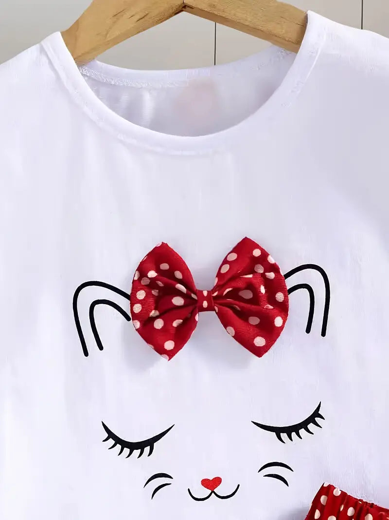 Graphic Tee with Red Polka Dot Skirt