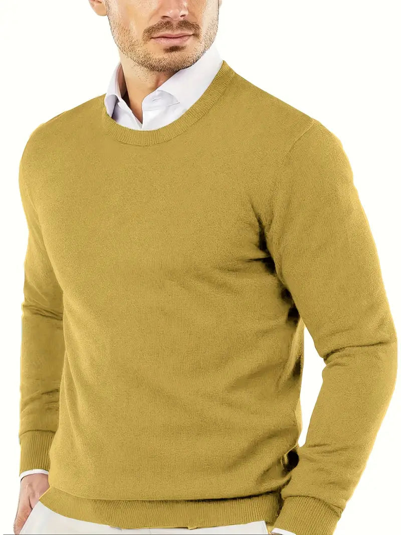 Men's Premium Solid Color Round Neck Knit Sweater
