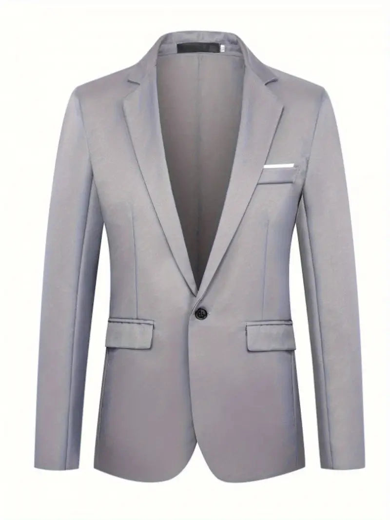 The Slim Fit Single-Breasted Lapel Single-Row One-Button Fashion Blazer Silvery Grey