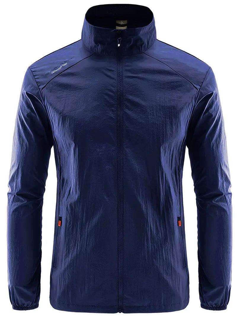 Men's Navy Blue Stand Collar Summer Jacket