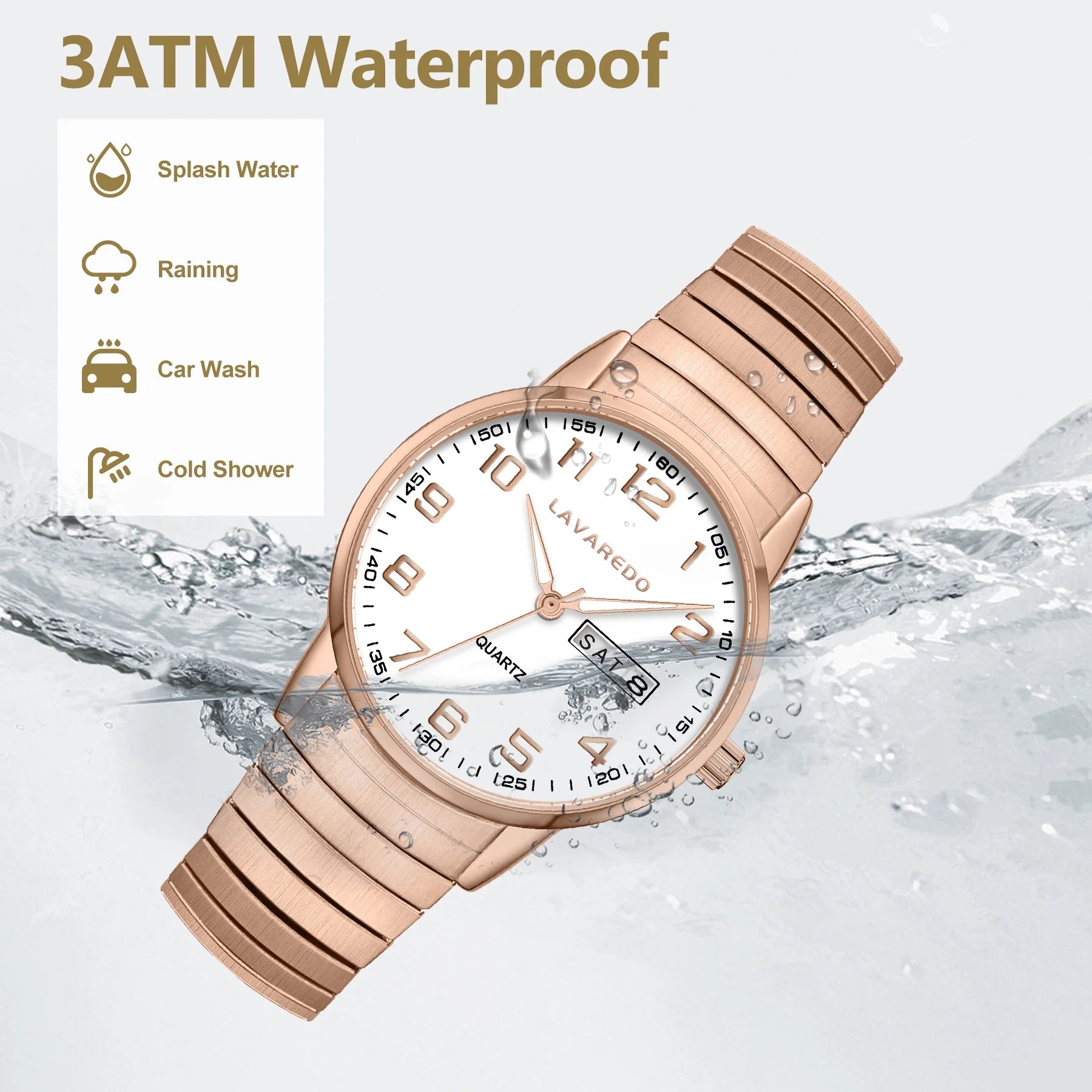 Watches for Men Analog Quartz Watches with Stainless Steel Expansion Band, Waterproof Watches Father's Day Gifts for men