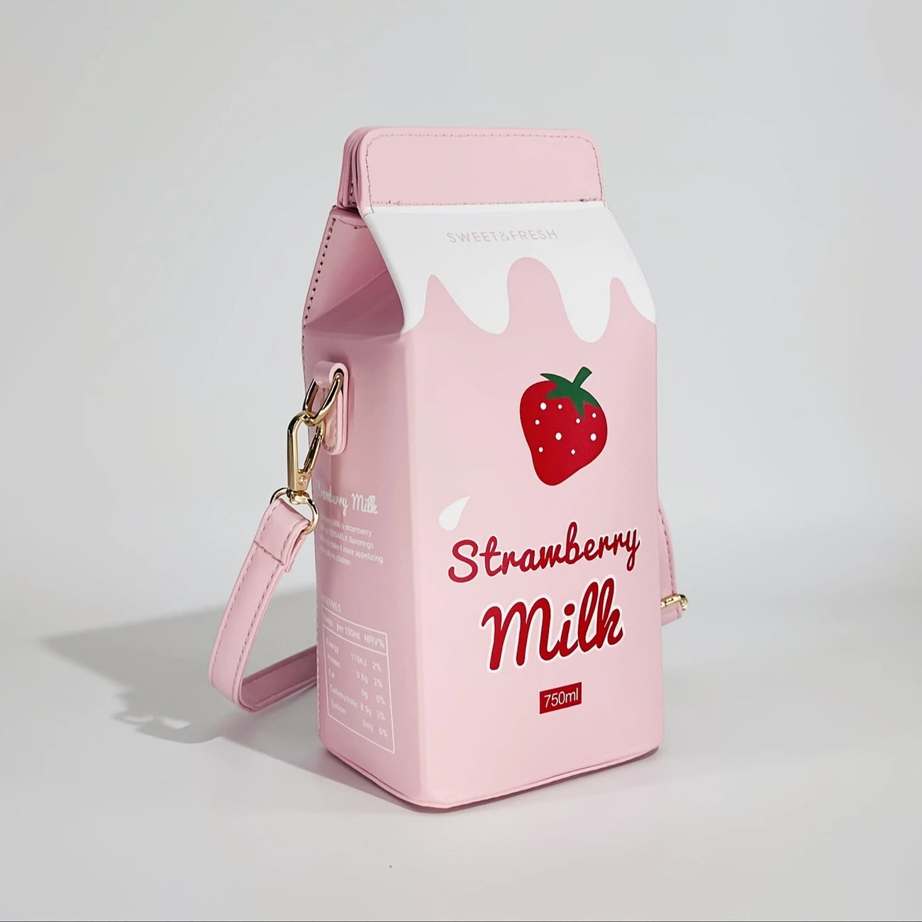 Cute Pink Strawberry Milk Carton Crossbody Bag