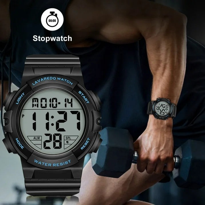 Men's Digital Sports Watch With Stopwatch/Alarm/Dual Time/ LED Backlight Outdoor Sports Waterproof Watch PU Strap Gifts for Man