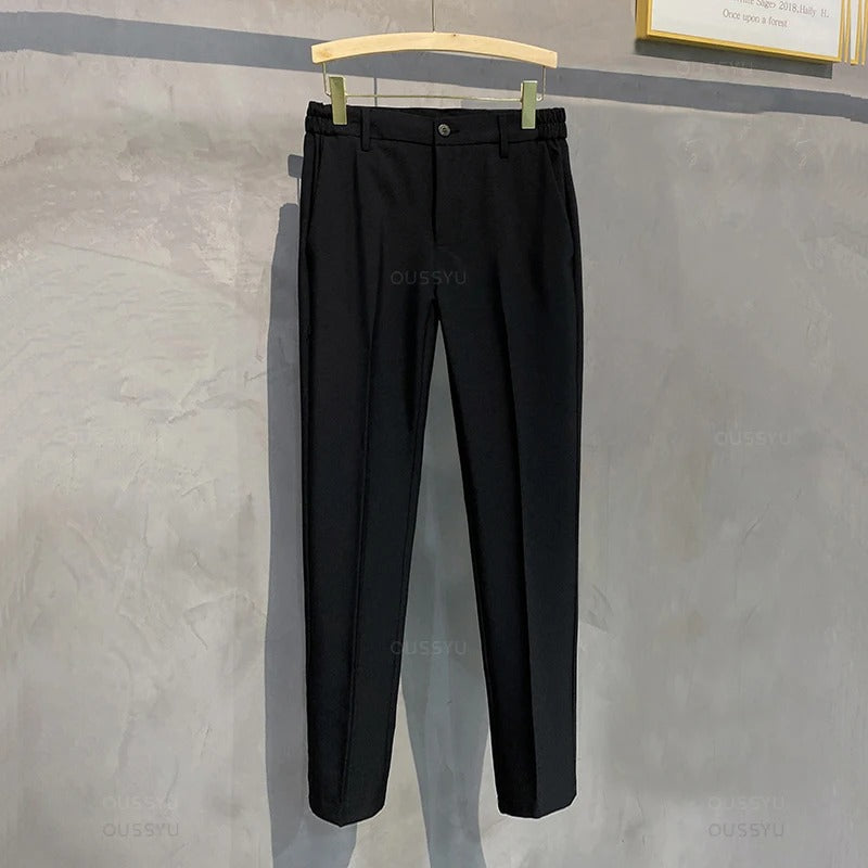 Men's Slim Fit Elastic Waist Suit Trousers