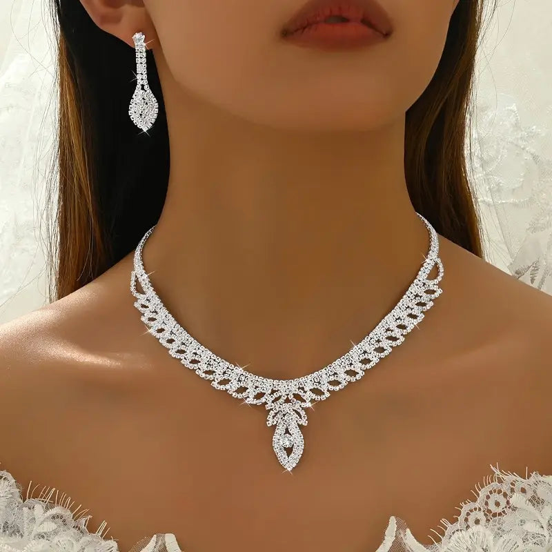 Elegant Silver Plated Cubic Zirconia Bridal Jewelry Set