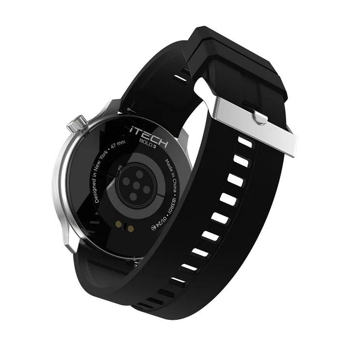 iTech Bold 3 Men Adult Smart Watch, Black, Silicone Strap