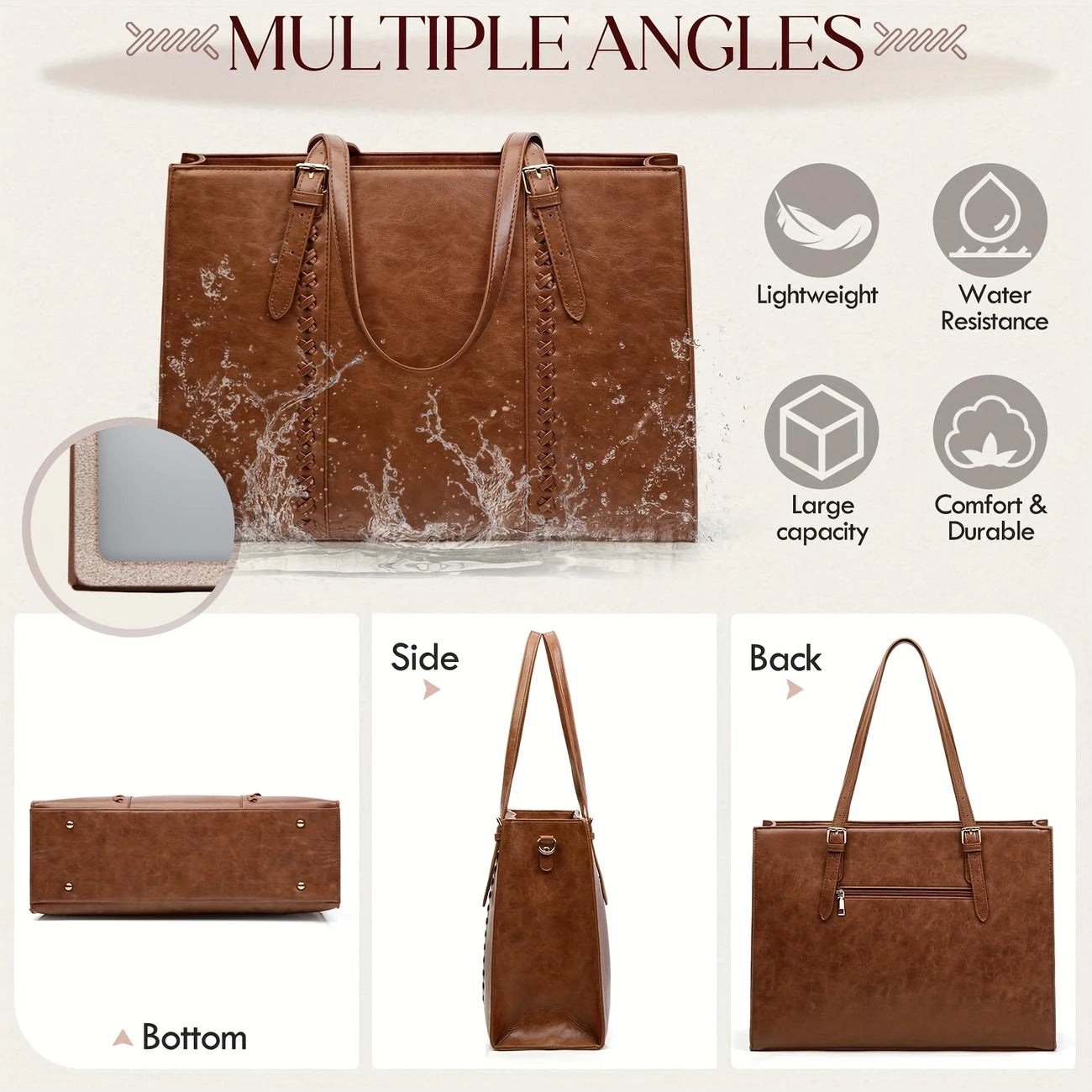 Women Waterproof Lightweight 15.6 Inch Computer Tote Bag Business Office