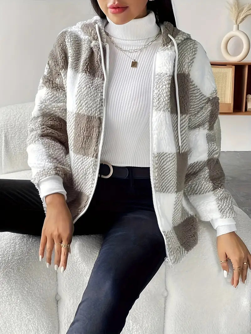 Fashion Warm Plush Coat Long-Sleeved Plaid Top