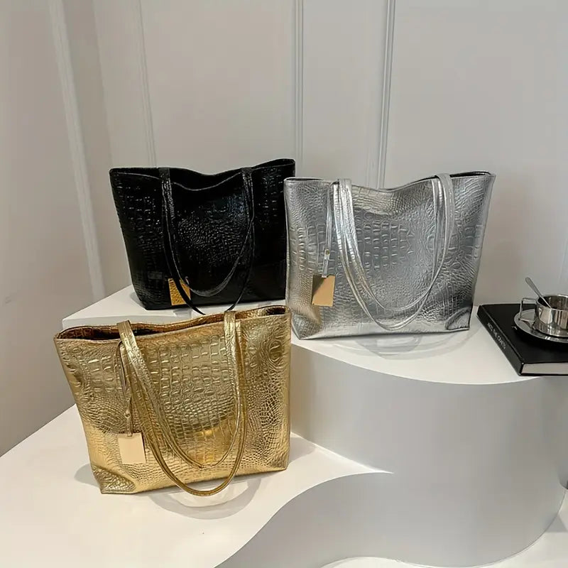 Crocodile Pattern Business Casual Commuter and Work Handbag