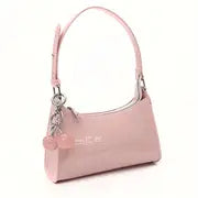 Women's Fashion Simple Pink Crocodile Pattern Crescent Bag Shoulder