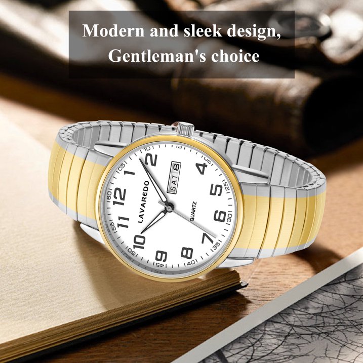 Watches for Men Analog Quartz Watches with Stainless Steel Expansion Band, Waterproof Watches Father's Day Gifts for men