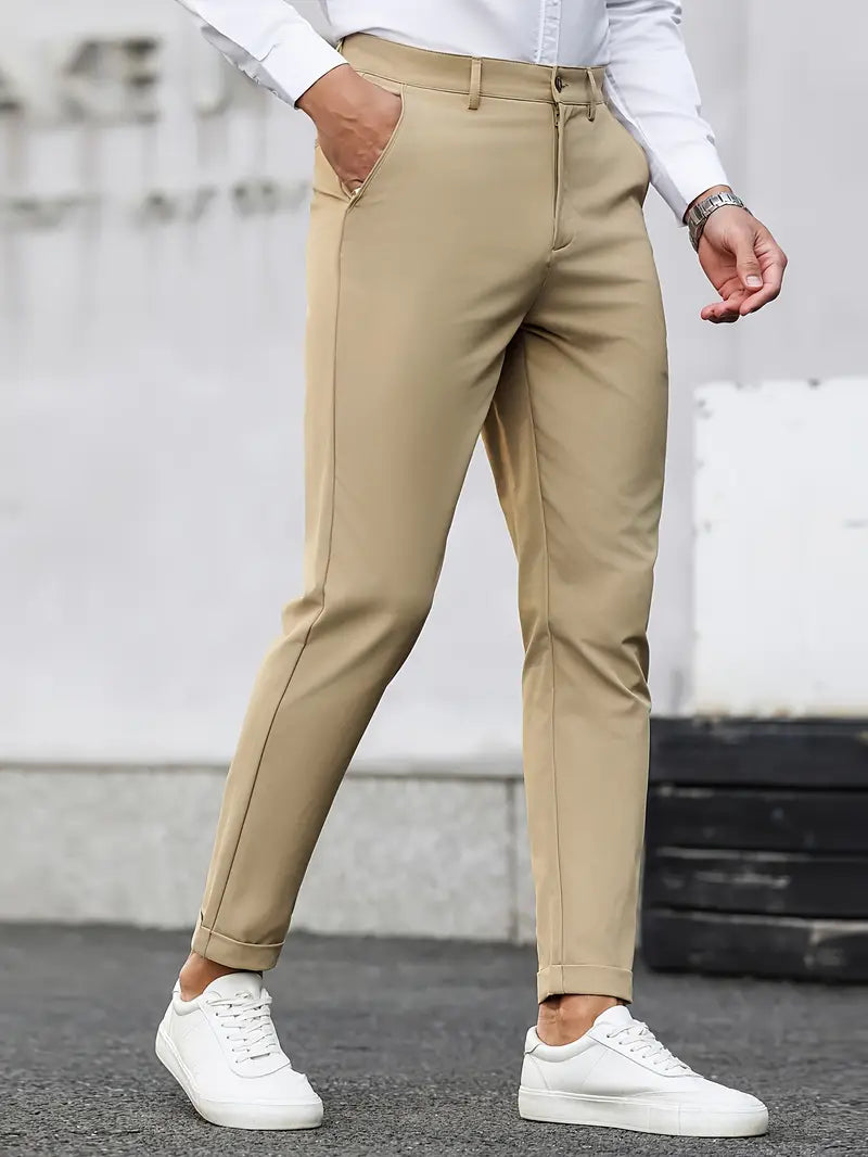 Men’s Beige Stretch Chino Pants
