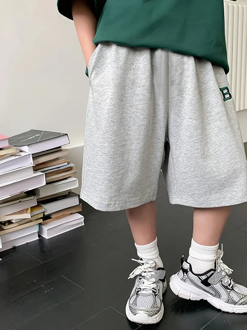 Boys' Lightweight Knit Cropped Shorts with Letter B