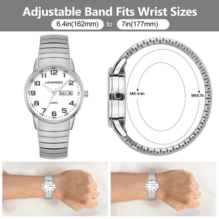 Watches for Men Analog Quartz Watches with Stainless Steel Expansion Band, Waterproof Watches Father's Day Gifts for men