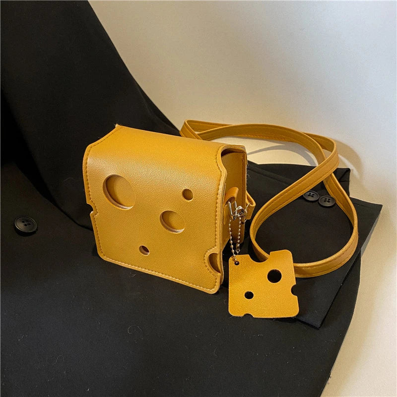Fashion Cute Mini Hole-Hole Cheese Triangle Lipstick Headphones Crossbody Change Small Square Bag