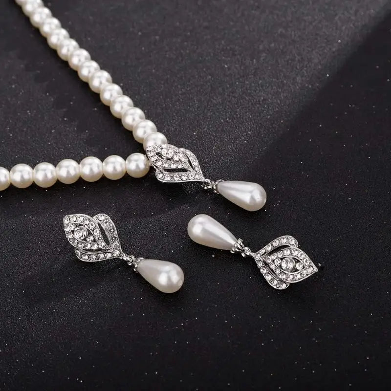 Pearl Bridal Necklace Earrings Set