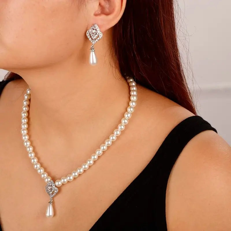 Pearl Bridal Necklace Earrings Set