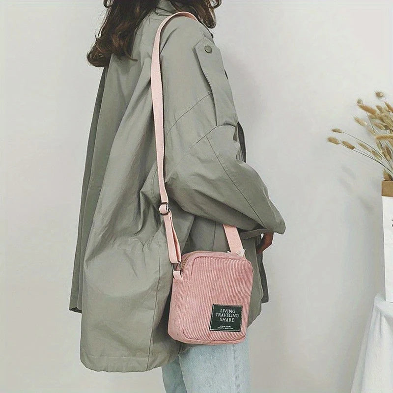 Women Messenger Bag Corduroy Mini Messenger Crossbody Bag
