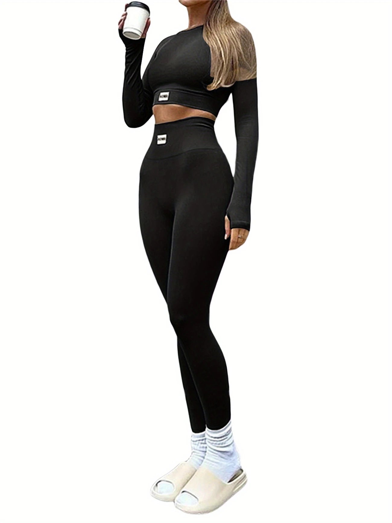 Women's Yoga & Fitness Set  Long Sleeve Crop Top Leggings Activewear