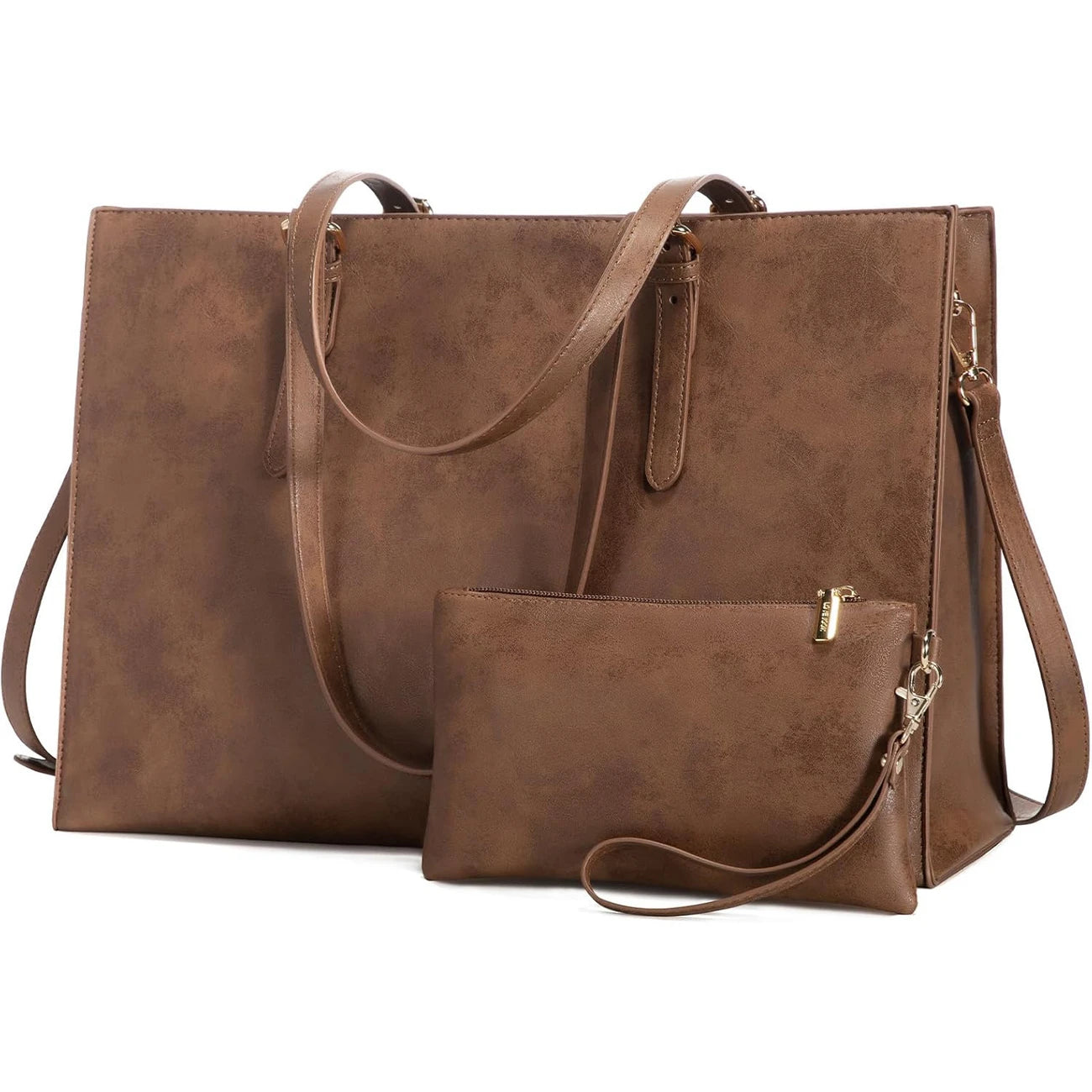 Women, Vintage Faux Leather Works Computer Tote Bag, Professional Business Briefcase for Office Lady, 2pcs