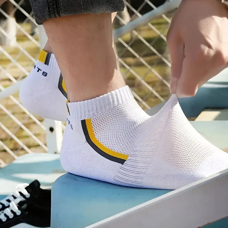 10 Pairs Men's Minimalist Striped Pattern Ankle Chain Socks