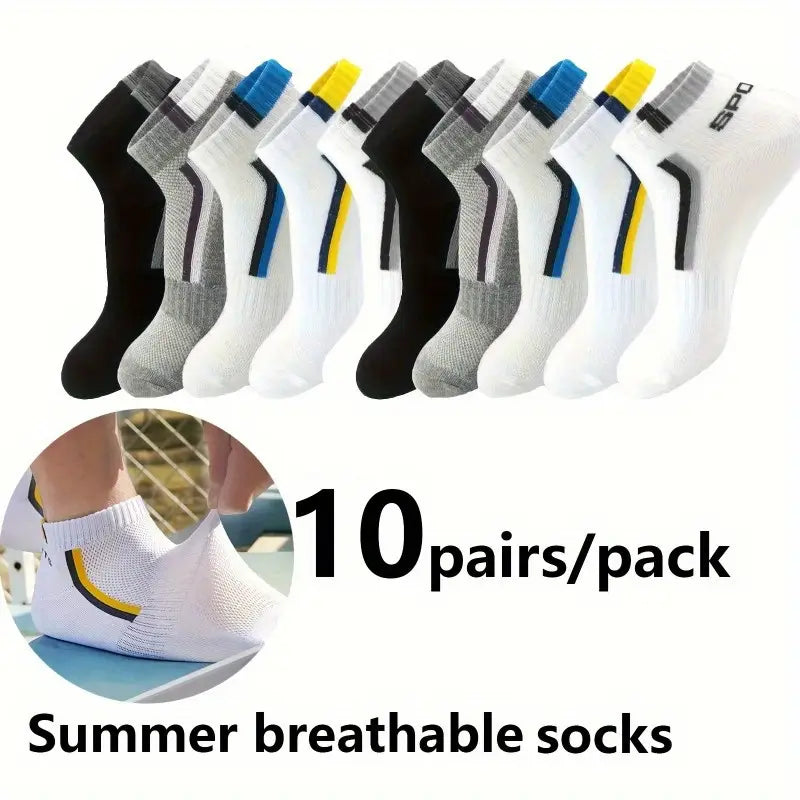 10 Pairs Men's Minimalist Striped Pattern Ankle Chain Socks
