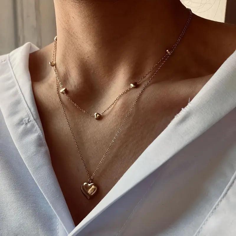 Elegant Double Layer Heart Necklace for Women