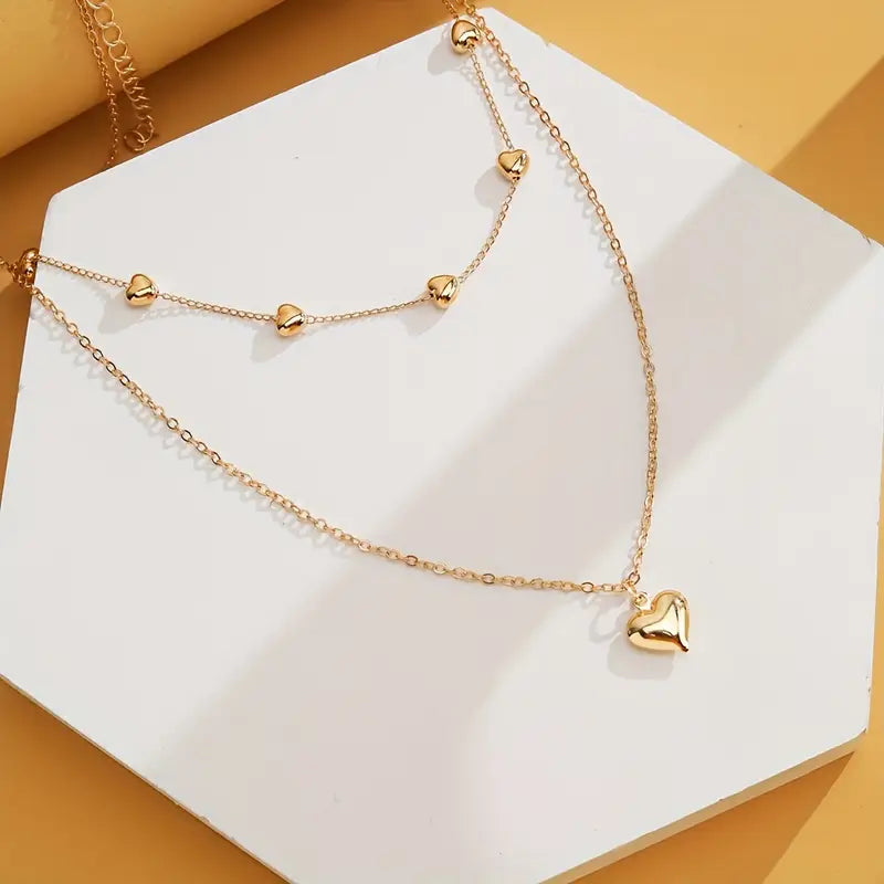 Elegant Double Layer Heart Necklace for Women