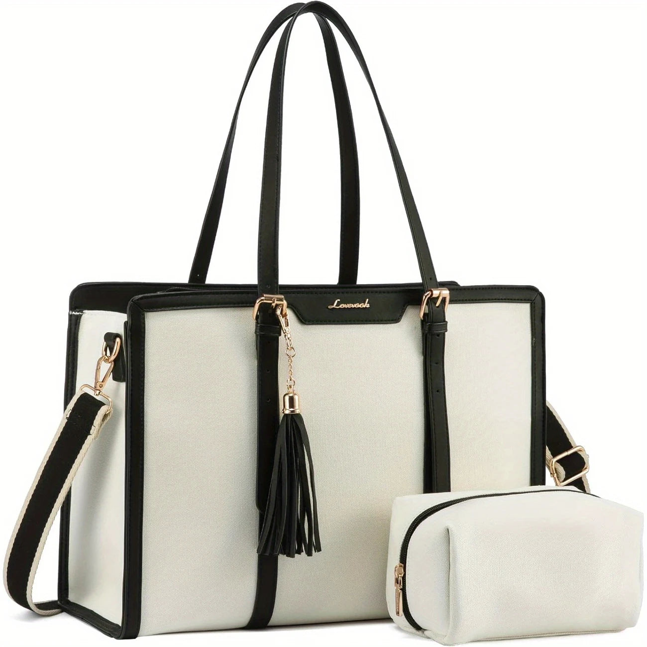 Women, 15.6 inch Canvas Leather Computer bag with Clutch Purse for Business, Travel, Casual