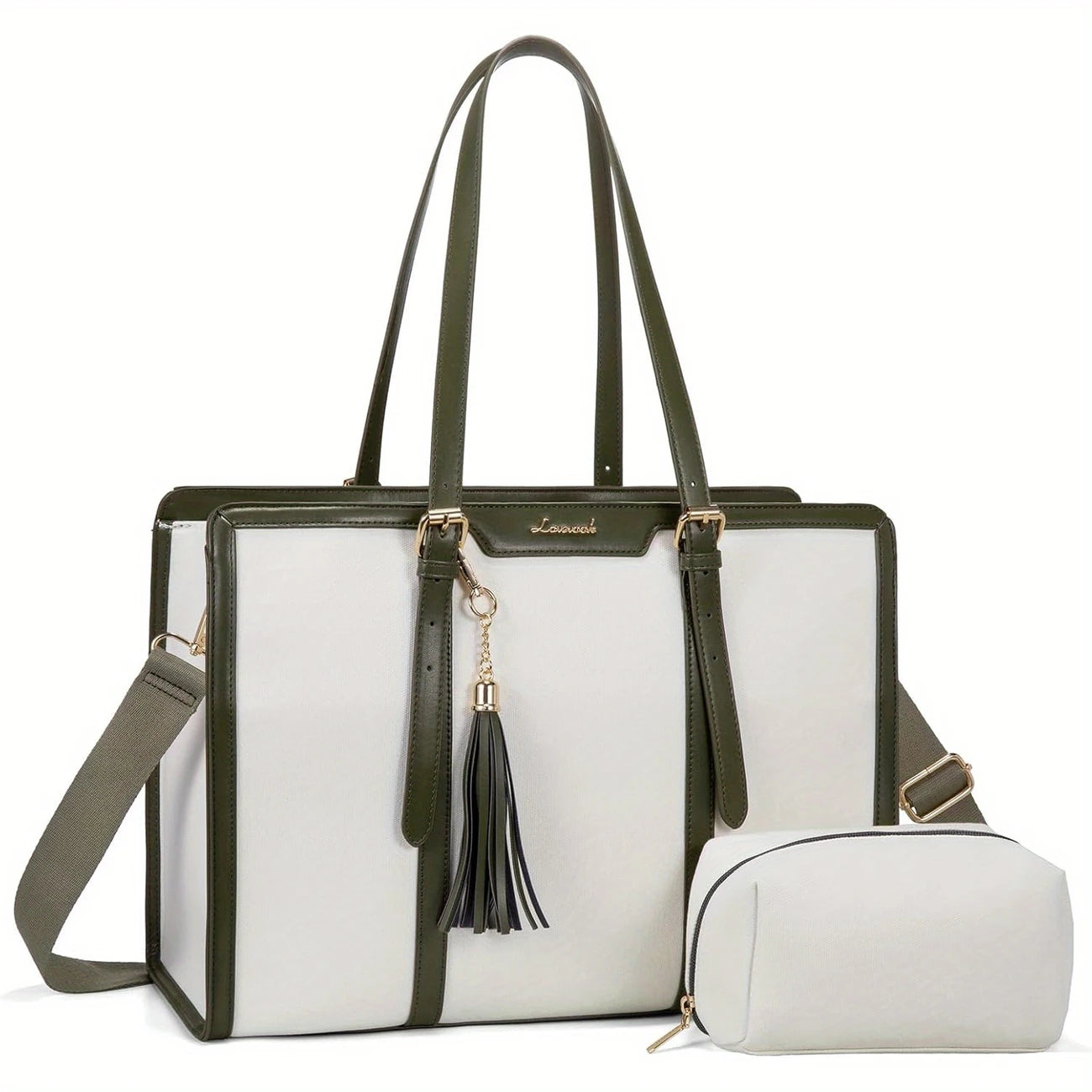 Women, 15.6 inch Canvas Leather Computer bag with Clutch Purse for Business, Travel, Casual
