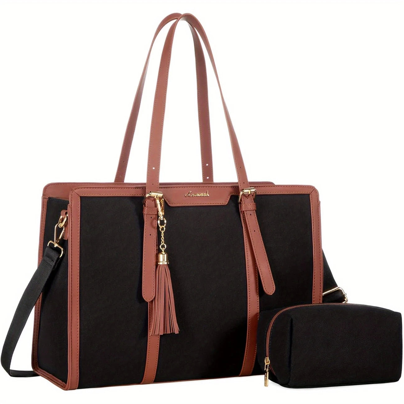 Women, 15.6 inch Canvas Leather Computer bag with Clutch Purse for Business, Travel, Casual