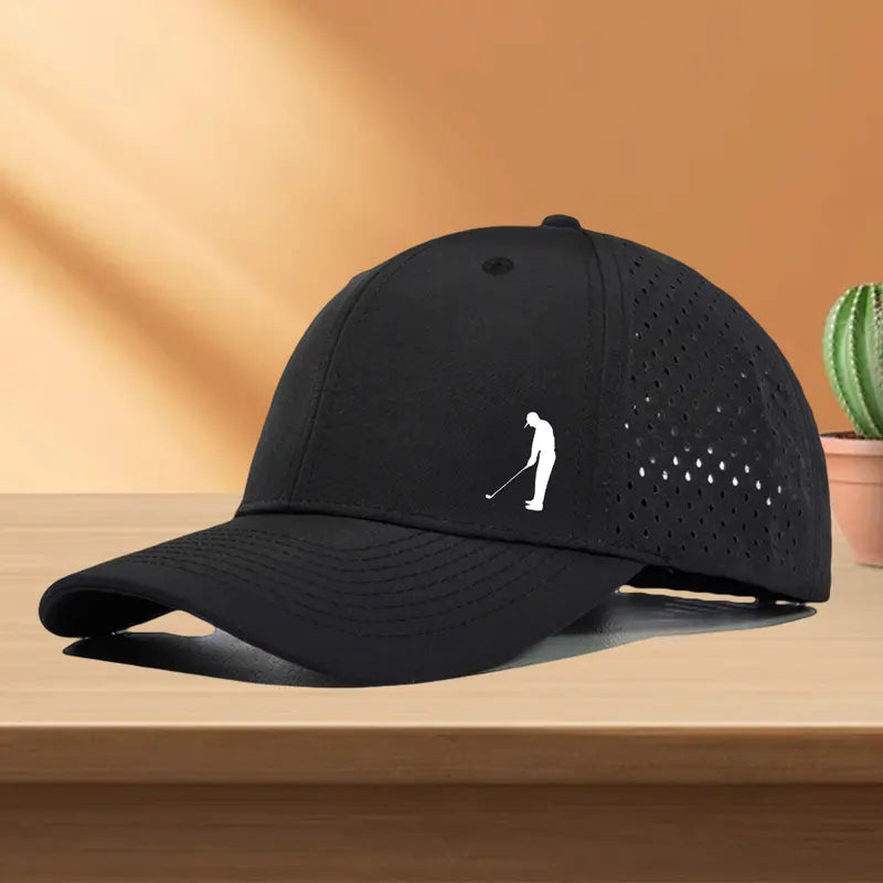 Quick-Dry Golf Cap with "Gentleman Playing Golf" Design