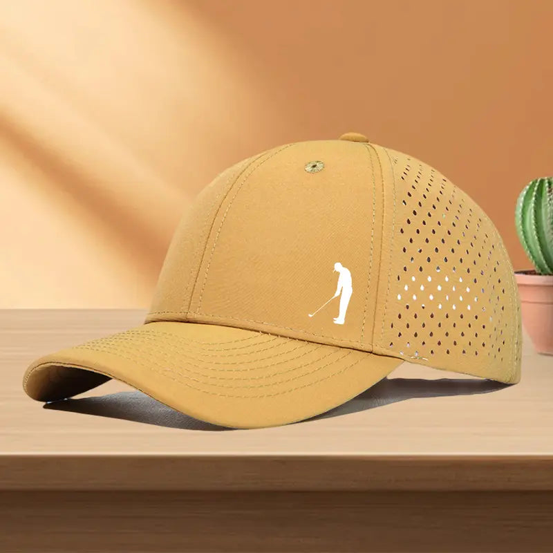 Quick-Dry Golf Cap with "Gentleman Playing Golf" Design