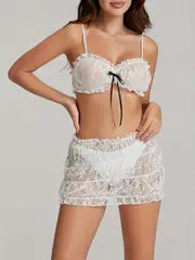 Women's 2pcs Skirts Outfits Bowknot Spaghetti Strap Sleeveless Lace Cami Tops Mini Skirts