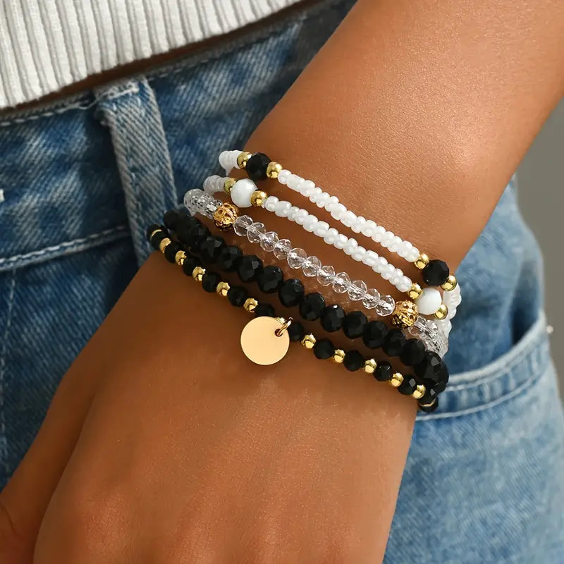 A Set of 5 Bohemian-Style Woven Stacking Bracelets