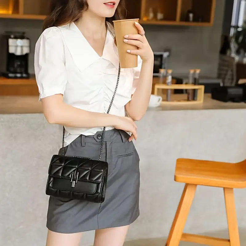 Black Faux Leather Shoulder Bag