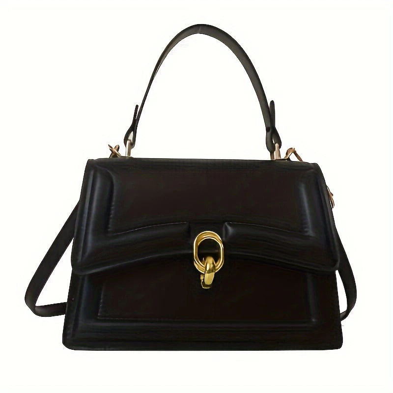 Black Minimalist Flap Square Bag - Stylish Crossbody & Shoulder Handbag for Women