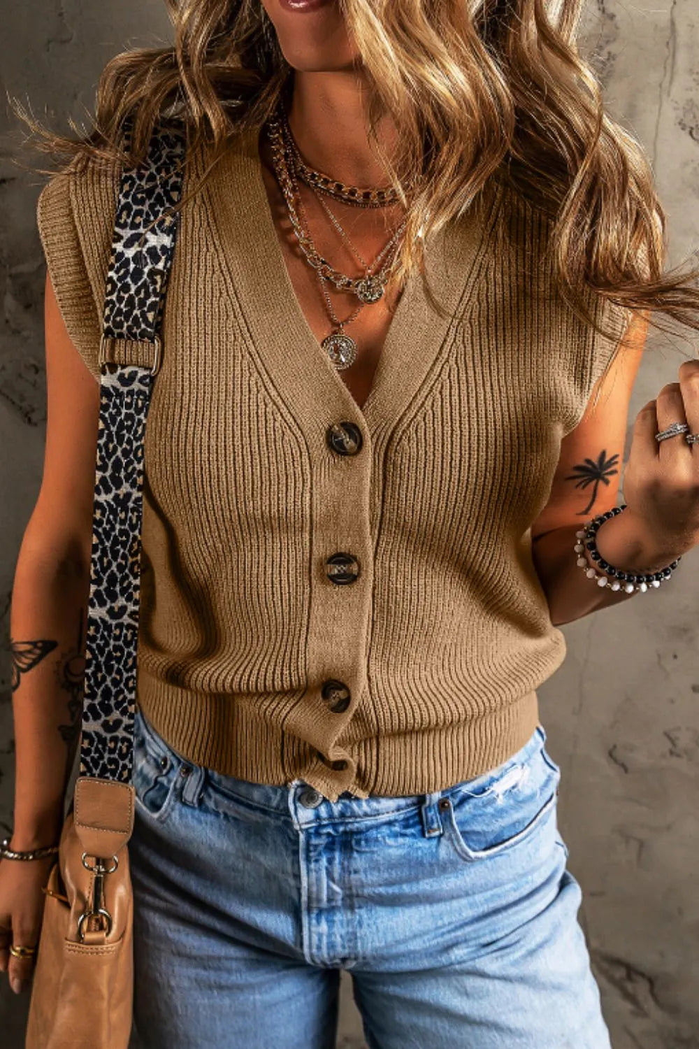 Button Up V-Neck Sweater Vest
