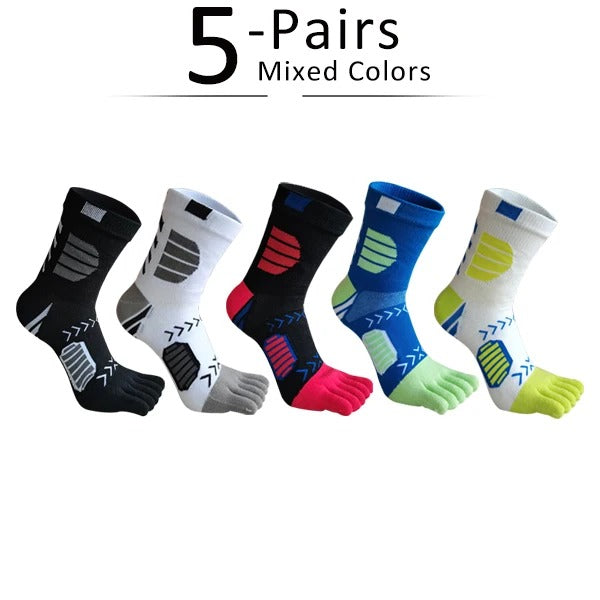 Men’s Colorful 5-Toe Sport Socks – 5 Pairs