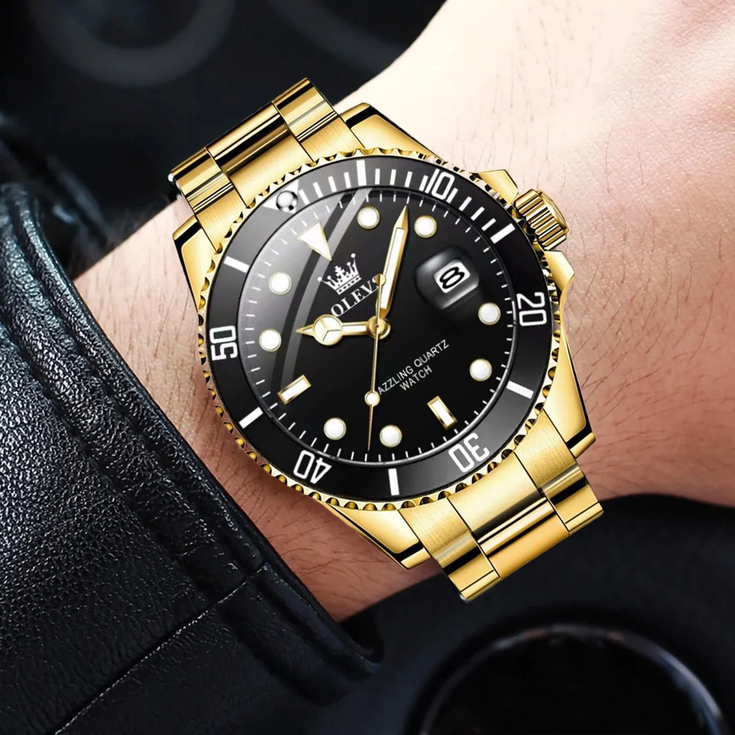 OLEVS Mens Watch Waterproof Luminous Date Watches Stainless Steel