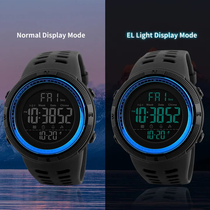 SKMEI Men's Military Watch, Waterproof Digital Sports Alarm Backlit Classic Watch,Blue