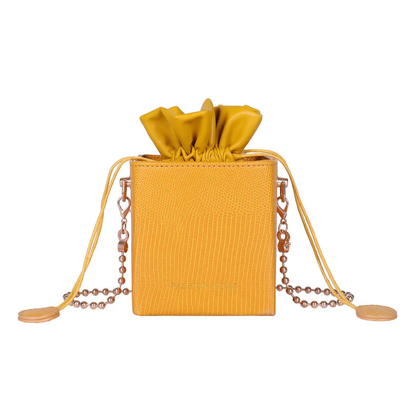 Creative Gift Box Pattern Women Drawstring Mini Bucket Bag