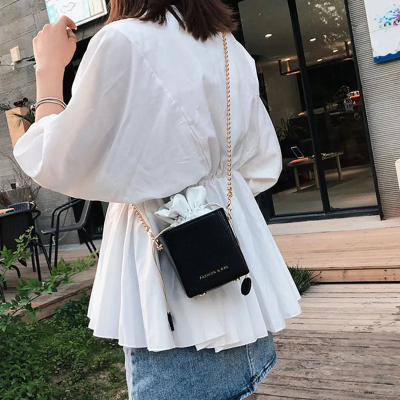 Creative Gift Box Pattern Women Drawstring Mini Bucket Bag