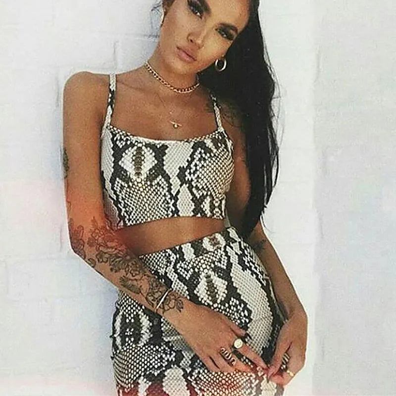 Snakeskin Print Camisole And Bodycon Mini Skirt Two-piece Sets