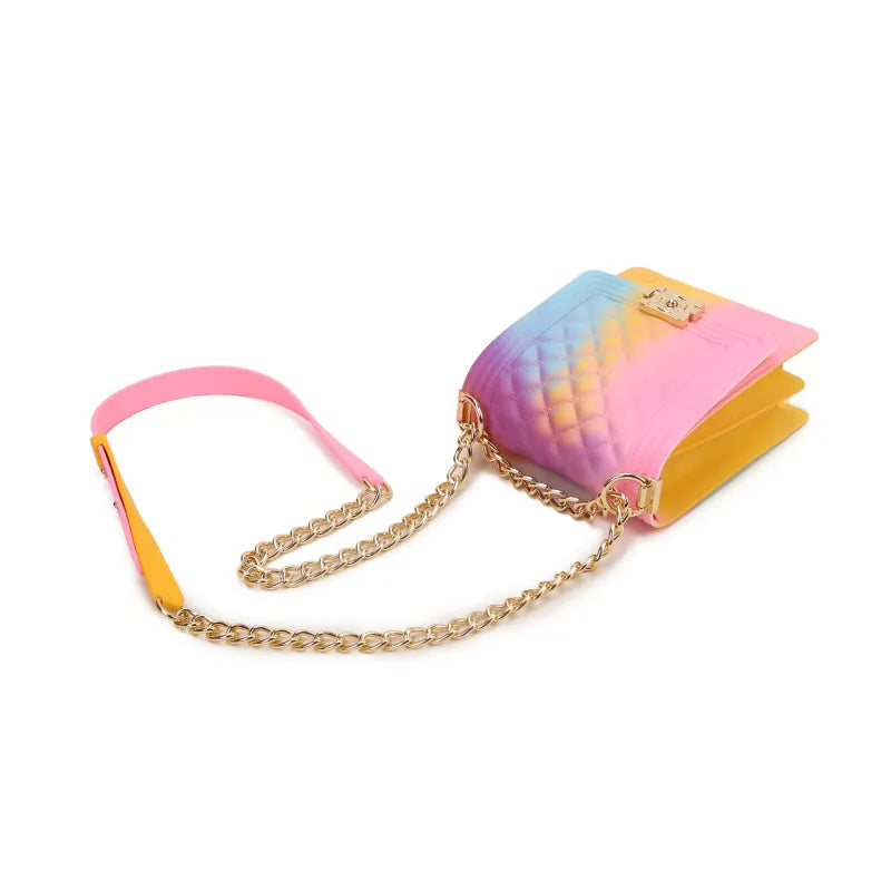 Women Fashion Gradient Color Metal Chain Crossbody Jelly Mini Bag