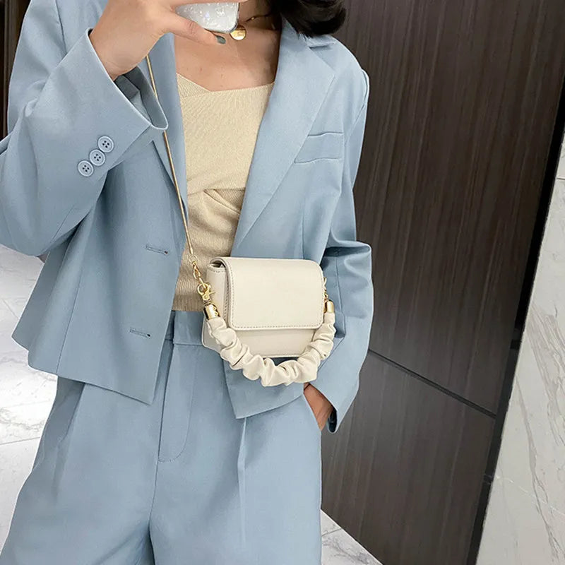 Women Solid Color Metal Chain Mini Shoulder Bag
