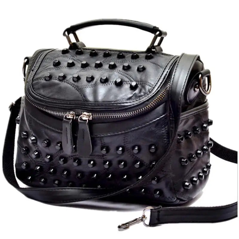 Women Fashion Solid Color Rivet Skull Shoulder Bag