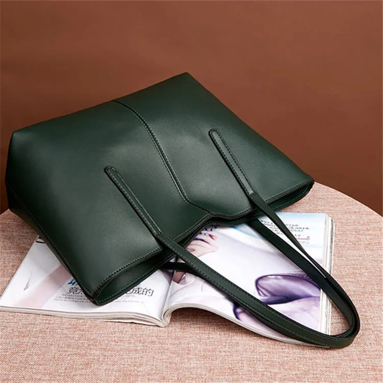 Women Solid Color Large Capacity PU Handle Bag